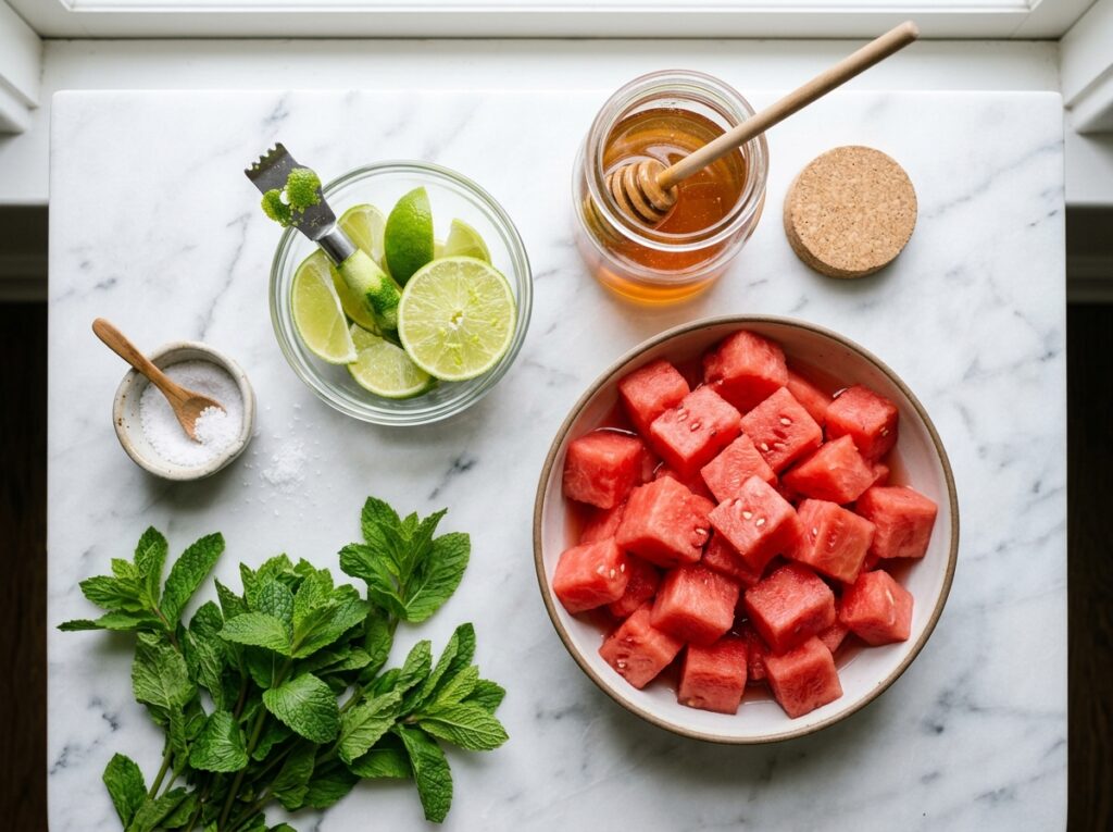Watermelon chunks lime honey mint